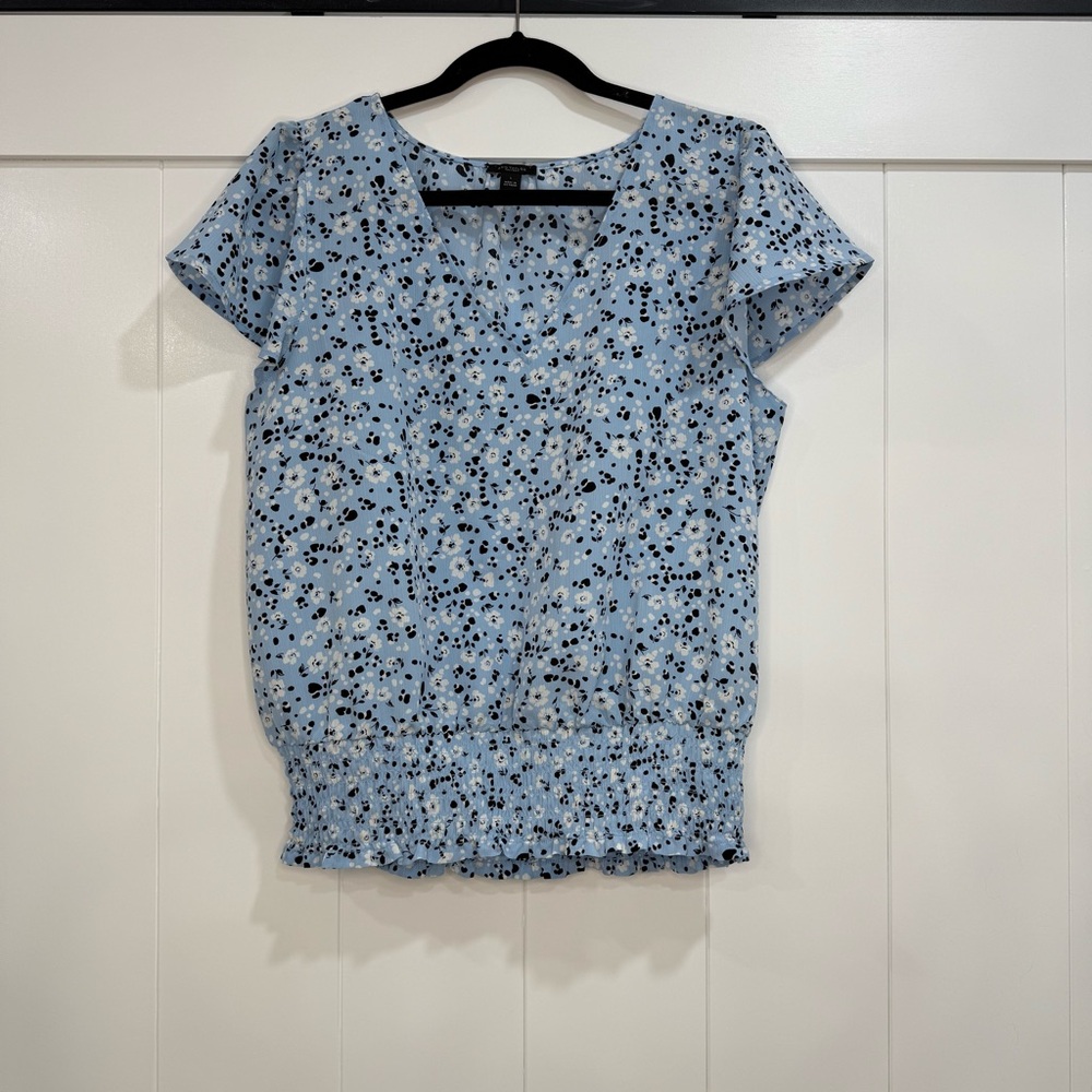 Ann Taylor Light Blue Patterned Blouse